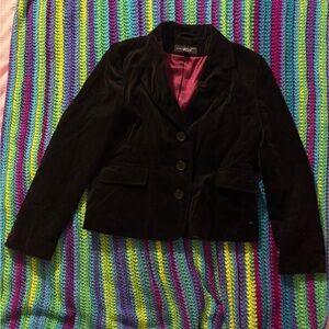 Black Rivet Women's Black Velvet Blazer Vintage 1990s Red Wine Lining Large L